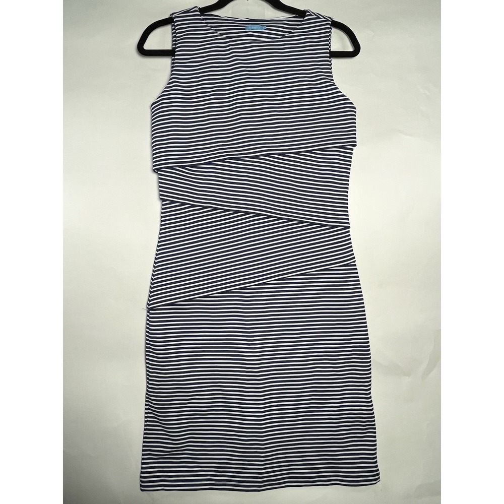 J McLaughlin Nicola Tiered Catalina Cloth Dress S Blue White Stripes Preppy Chic